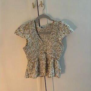 American Eagle Outfitters Floral Smocked Peplum Blouse